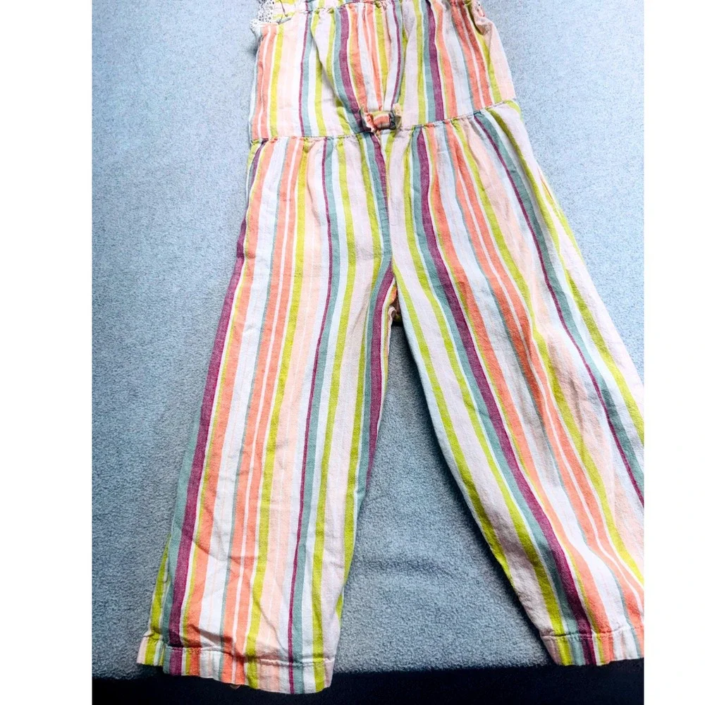 Carter's Girls 5T Striped Jumpsuit Rainbow Linen Blend Ruffle Sleeveless Romper